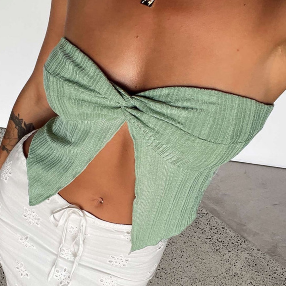 Princess Polly Green Strapless Bow Top